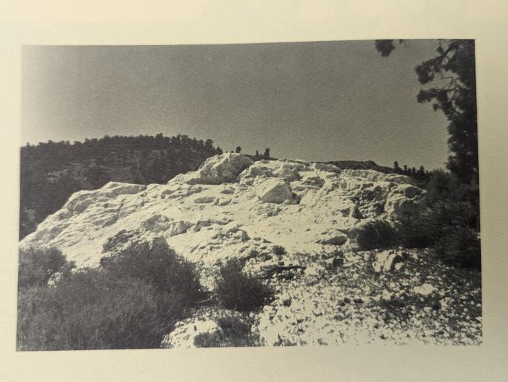The sacred site of the Yuhaaviatam referred to as God's Eye, the photo depicts the damage done by miners with dynamite.